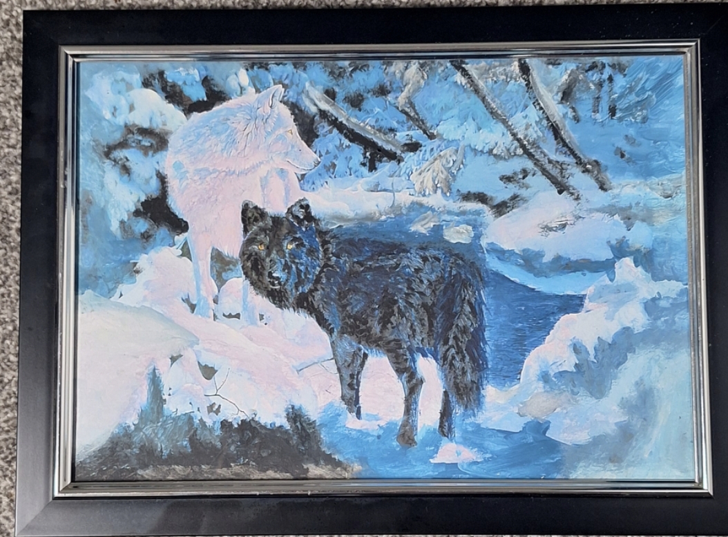 Wolves in winter woods